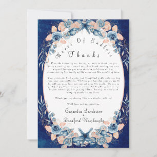 Rozen Shell Waterverf Chic Beach Navy Wedding Bedankkaart