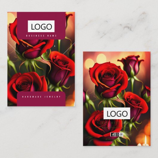 Rozen Sieraden Oorbellen Ketting Display Kaart Visitekaartje (Voorkant / Achterkant)