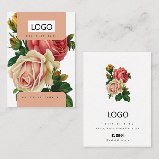 Rozen Sieraden Oorbellen Ketting Display Kaart Visitekaartje (Voorkant / Achterkant)