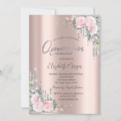 Rozen, Silver Glitter Drift Roos Gold Quinceañera Kaart (Voorkant)