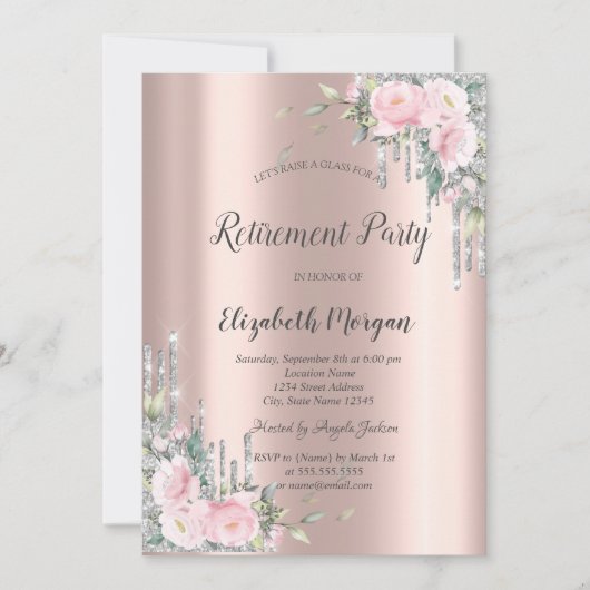 Rozen, Silver Glitter Drift Roos Gold Retirement Kaart (Voorkant)