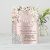 Rozen Silver Glitter Drips Roos Gold 35e Verjaarda Kaart (Staand voorkant)