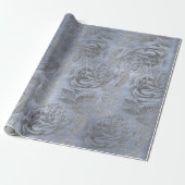 Rozen Silver Grey Floral Blue Pastel Velvet Cadeaupapier (Uitgerold)