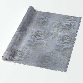 Rozen Silver Grey Floral Blue Pastel Velvet Cadeaupapier