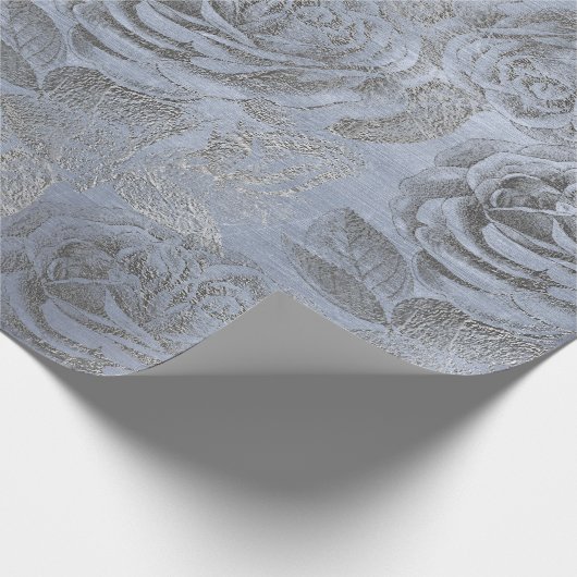 Rozen Silver Grey Floral Blue Pastel Velvet Cadeaupapier (Hoek)