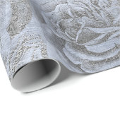 Rozen Silver Grey Floral Blue Pastel Velvet Cadeaupapier (Rol Hoek)