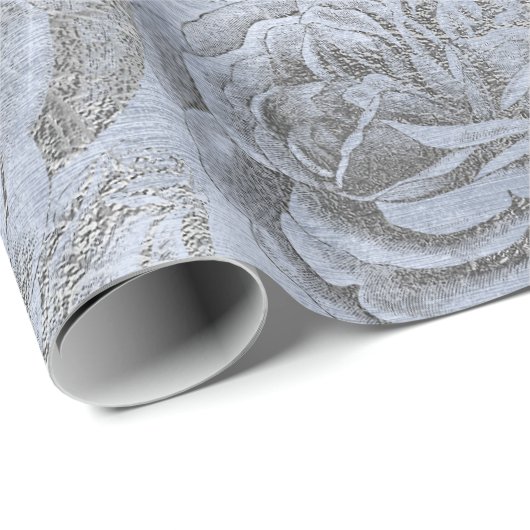 Rozen Silver Grey Floral Blue Pastel Velvet Cadeaupapier (Rol Hoek)