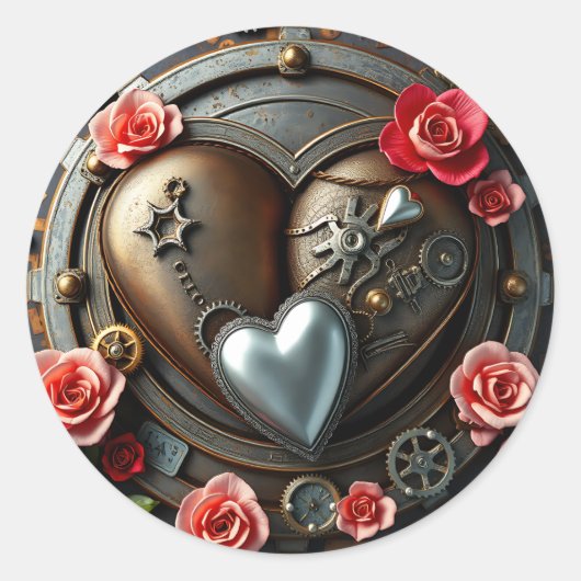 Rozen, Silver Heart en Metal Gears Steampunk Ronde Sticker (Voorkant)