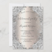 Rozen Silver Sparkle Diamonds Ivoor Pensioen Kaart (Voorkant)