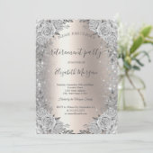 Rozen Silver Sparkle Diamonds Ivoor Pensioen Kaart (Staand voorkant)