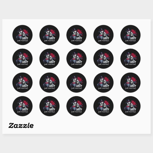 Rozen Skeleton Bride & amp; Groom, net getrouwd me Ronde Sticker (Vel)