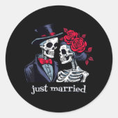 Rozen Skeleton Bride & amp; Groom, net getrouwd me Ronde Sticker (Voorkant)