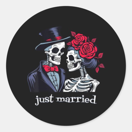 Rozen Skeleton Bride & amp; Groom, net getrouwd me Ronde Sticker (Voorkant)