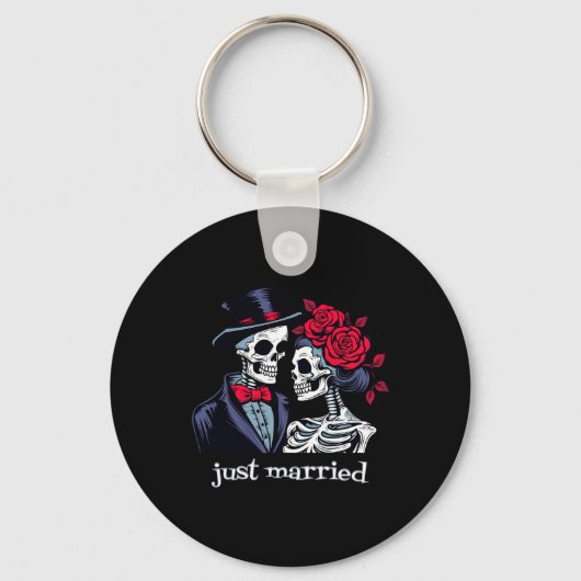 Rozen Skeleton Bride en Groom Skeleton Halloween Sleutelhanger (Voorkant)