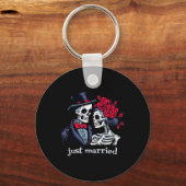 Rozen Skeleton Bride en Groom Skeleton Halloween Sleutelhanger (Voorkant)