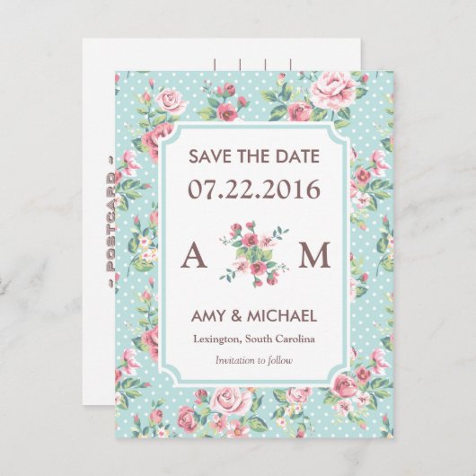 Rozen sparen de Datum Aankondigingskaart (Voorkant / Achterkant)