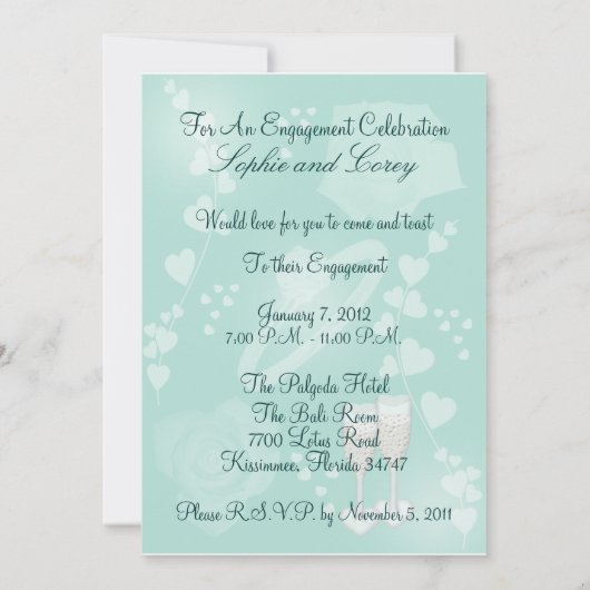 Rozen Spring Fresh Verloving Invitation Kaart (Achterkant)