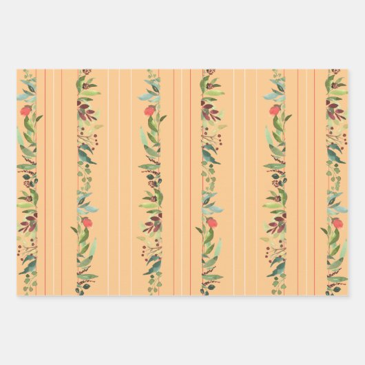 Rozen stengels en Border Stripe Assorted Inpakpapier Vel (Voorkant)