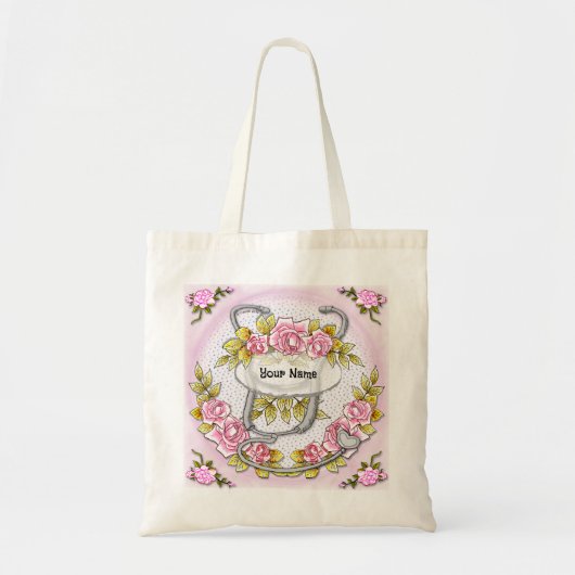 Rozen stethoscoop tote bag (Voorkant)