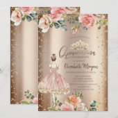 Rozen Stijlvol Meisje, Diamonds Cooper Quinceañera Kaart (Voorkant / Achterkant)