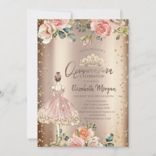Rozen Stijlvol Meisje, Diamonds Cooper Quinceañera Kaart