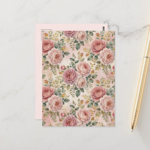 Rozen Stof Roos Elegante Charme Salie Groen Goud Briefkaart