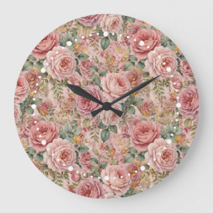 Rozen Stof Roze Salie Groen Goud Landelijke Charme Grote Klok