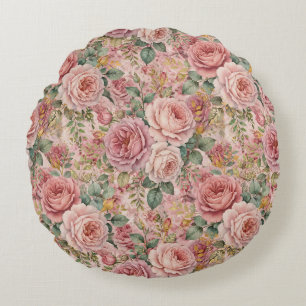 Rozen Stof Roze Salie Groen Goud Landelijke Charme Rond Kussen
