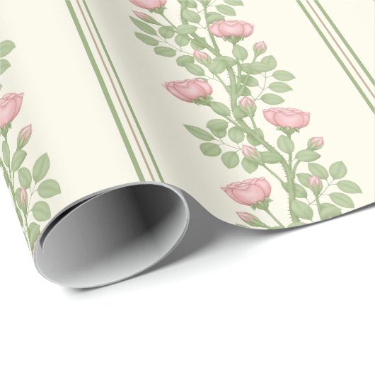 Rozen & strepen op de crème cadeaupapier (Rol Hoek)