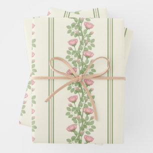Rozen & strepen op de crème inpakpapier vel