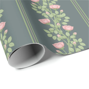 Rozen & strepen op Slate Blue Cadeaupapier