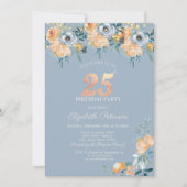Rozen String Lights Dusty Blue 25th Verjaardag Kaart (Voorkant)