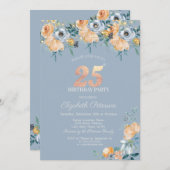 Rozen String Lights Dusty Blue 25th Verjaardag Kaart (Voorkant / Achterkant)