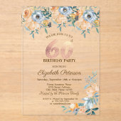 Rozen String Lights Dusty Blue 60th Verjaardag Acryl Uitnodigingen (Voorkant)