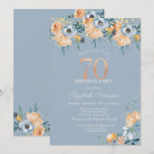 Rozen String Lights Dusty Blue 70th Verjaardag Kaart (Voorkant / Achterkant)