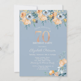 Rozen String Lights Dusty Blue 70th Verjaardag Kaart