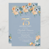 Rozen String Lights Dusty Blue 75th Verjaardag Kaart (Voorkant / Achterkant)