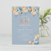 Rozen String Lights Dusty Blue 80th Verjaardag Kaart (Staand voorkant)