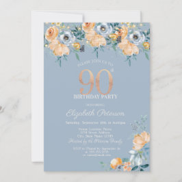 Rozen String Lights Dusty Blue 90th Verjaardag Kaart