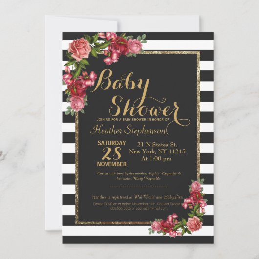 Rozen Stripes en Gold Baby Shower-uitvindingen Kaart (Voorkant)