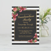 Rozen Stripes en Gold Graduation Party Invitation Kaart (Staand voorkant)