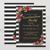 Rozen Stripes en Gold Graduation Party Invitation Kaart (Voorkant / Achterkant)