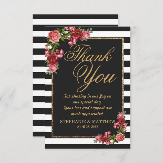 Rozen Stripes en Gold Hartelijk dank Bedankkaart (Voorkant / Achterkant)