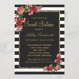Rozen Stripes en Gold Sweet 16 Kaart