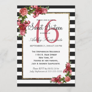 Rozen Stripes en Gold Sweet 16 Kaart