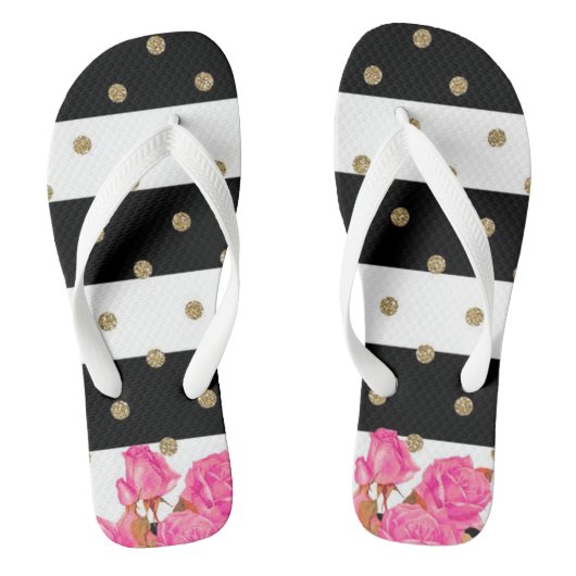 Rozen, strips en pooldots teenslippers (Voetbed)