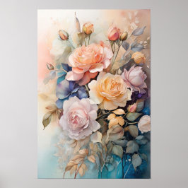 Rozen Symphony - Waterverf Flowers - Bloemenkunst Poster