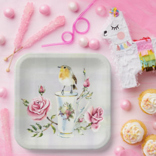 Rozen Tea Cup en Bird Papieren Bordje