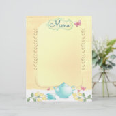 Rozen theepot-shabby chic tea party menu briefhoof (Staand voorkant)