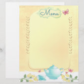 Rozen theepot-shabby chic tea party menu briefhoof (Voorkant / Achterkant)